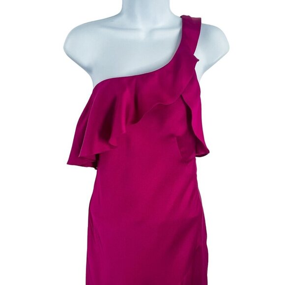 Galvan London Flora One Shoulder Satin Ruffle Asymmetrical Gown Maxi Dress - Picture 6 of 14